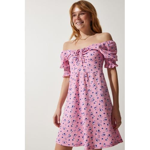 Pink Floral Dress — Bardot Style